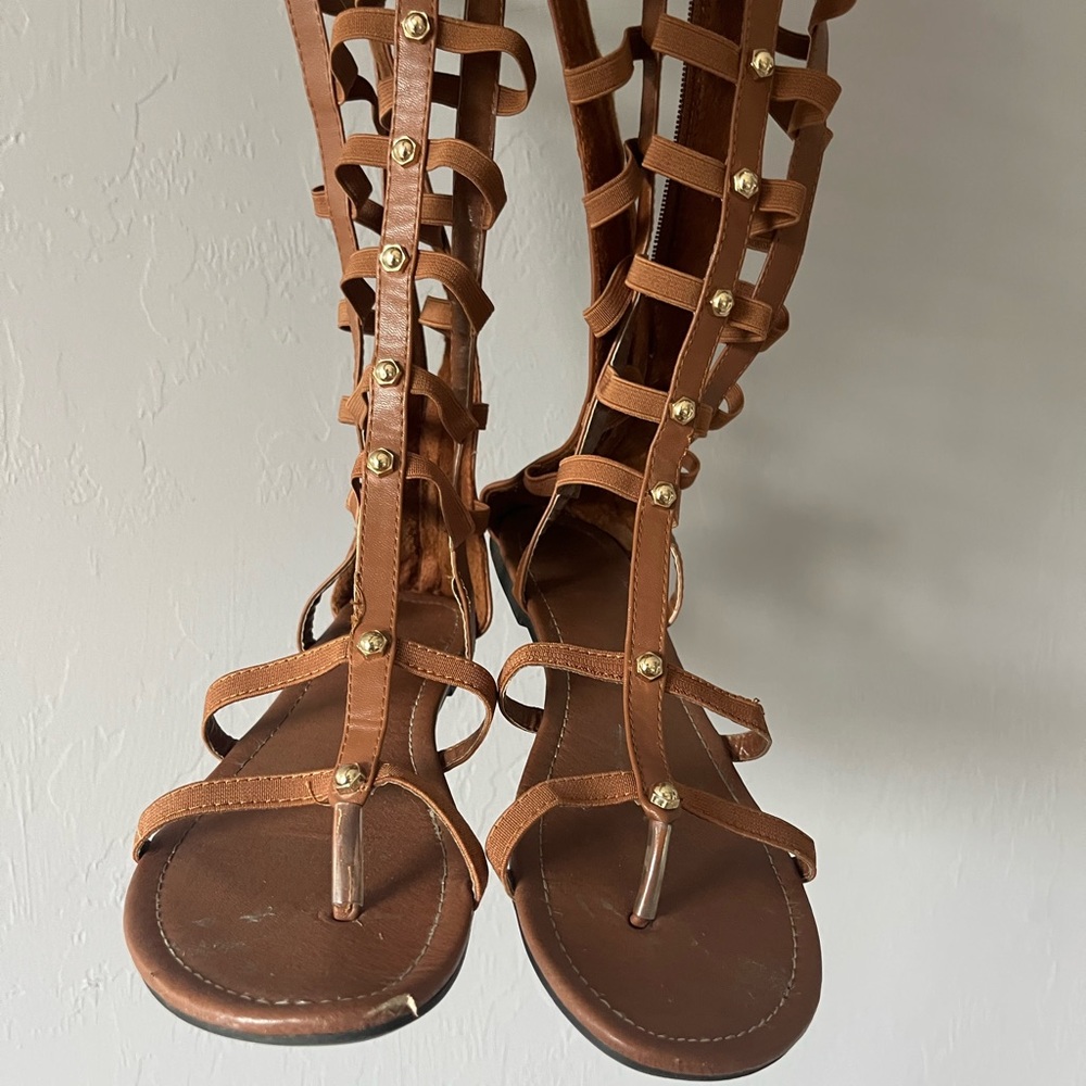 Gladiator brown zip up caged sandals